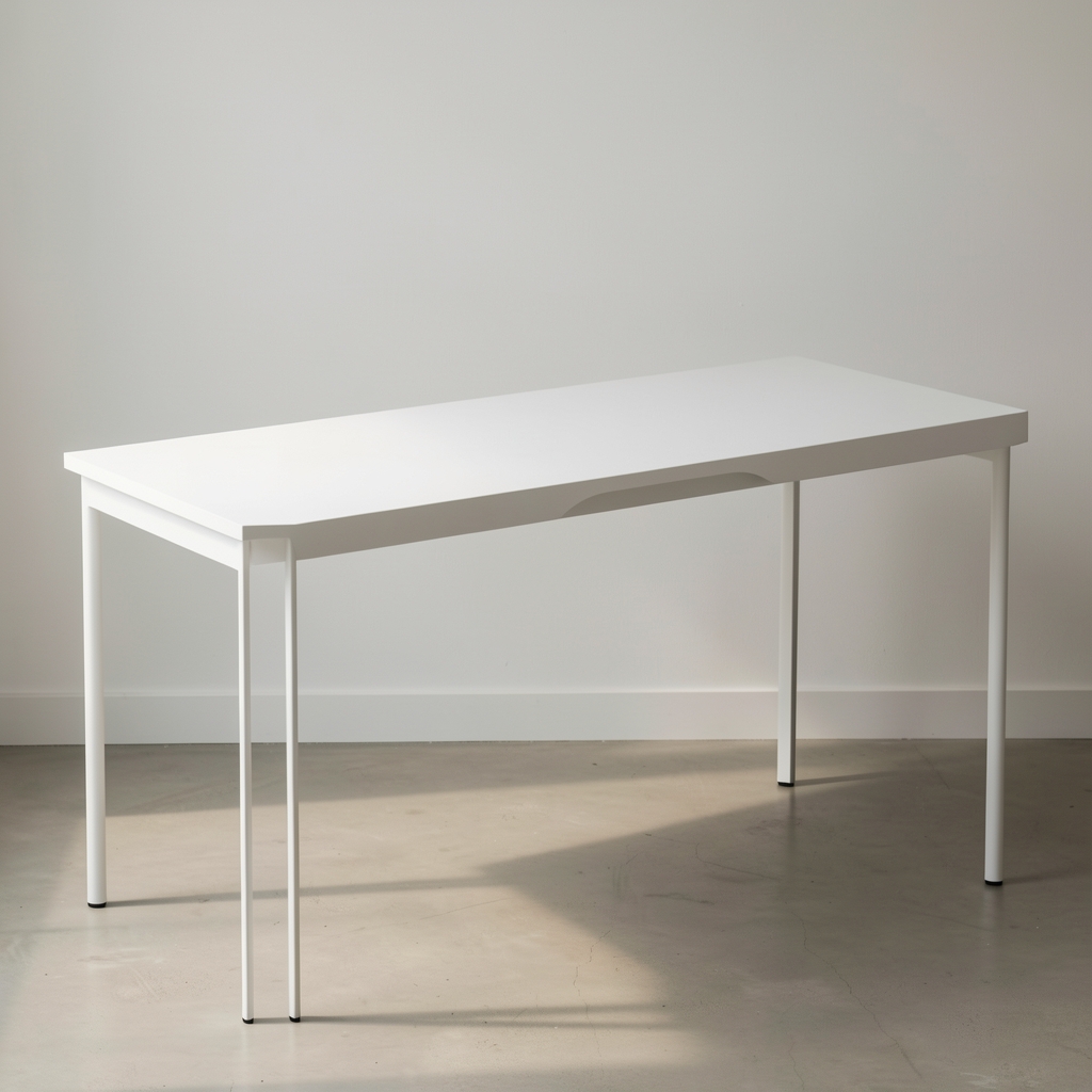 Kompakt beyaz home office masası, 100x60 cm, ince çelik ayaklar, minimal tasarım