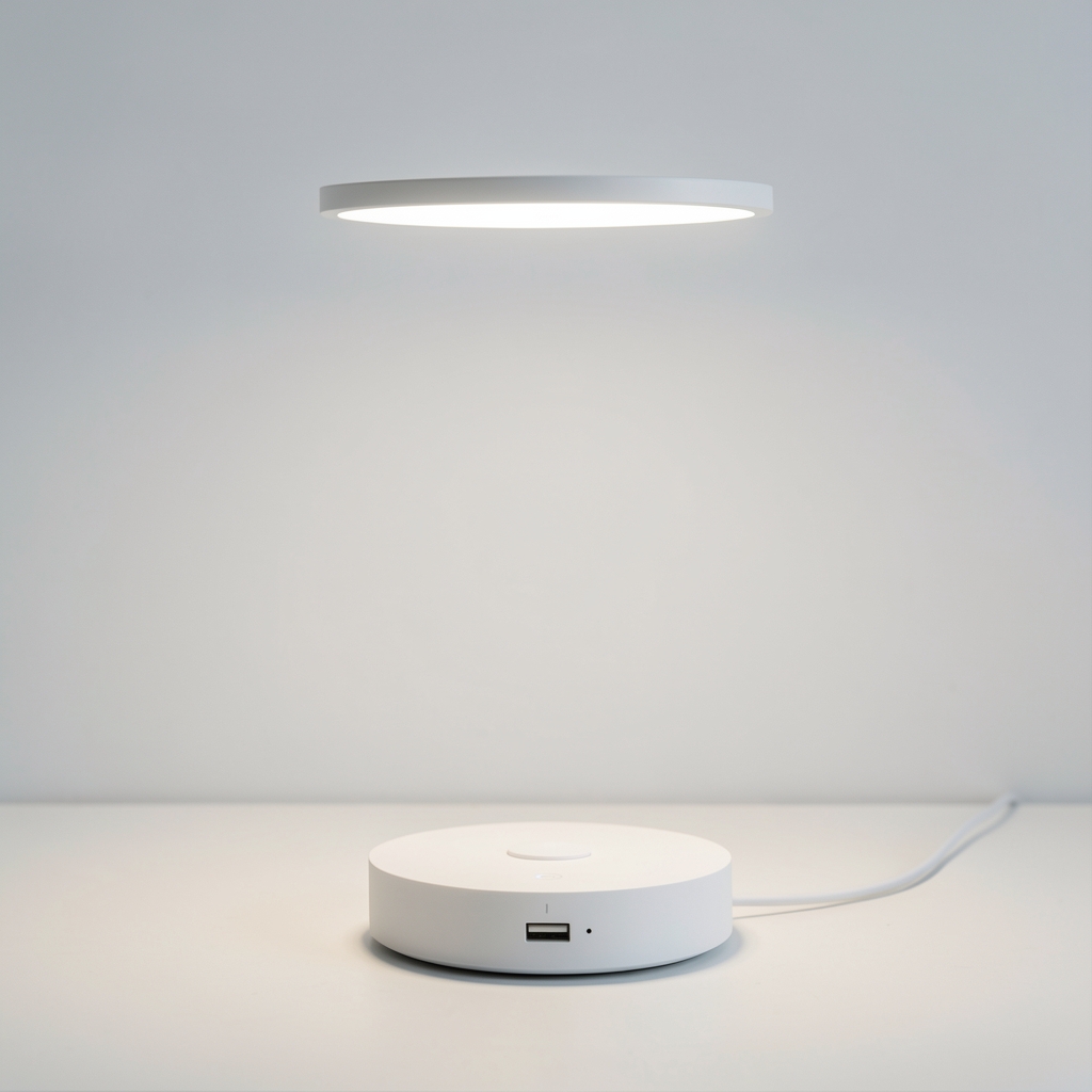 Minimalist tasarım LED masa lambası, beyaz, dokunmatik kısma özelliği, USB şarj portu