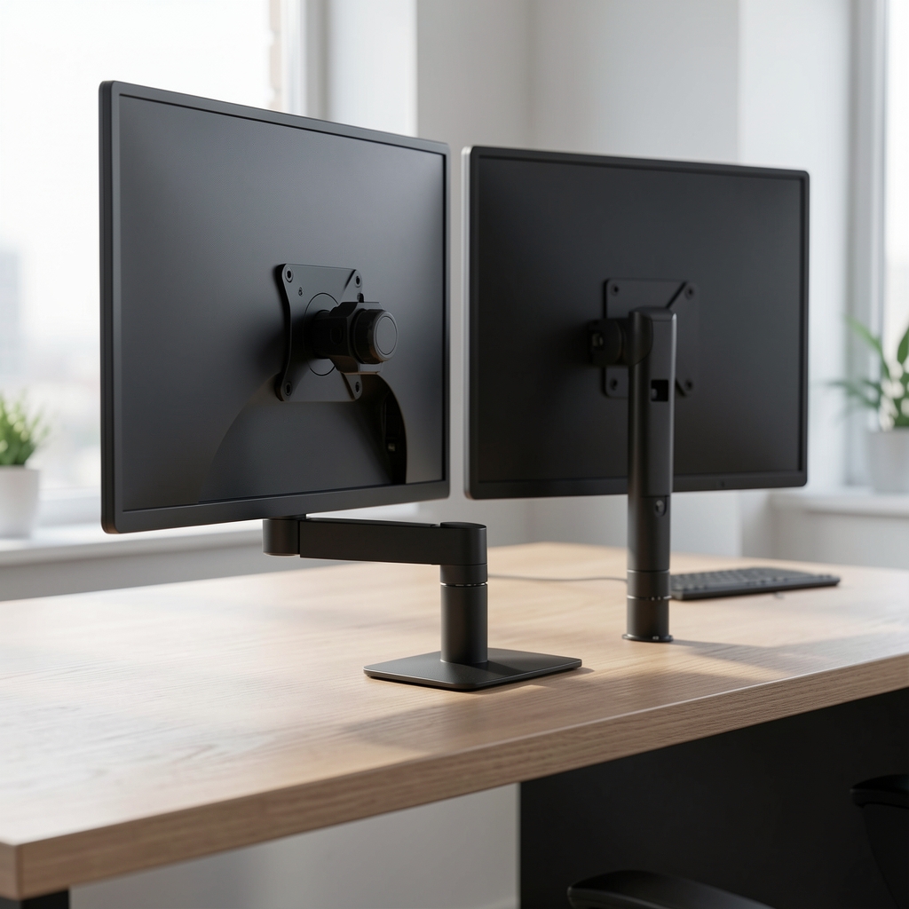 Alüminyum çift monitör kolu standı, tam hareketli eklem, masa kenarına monte, siyah renk
