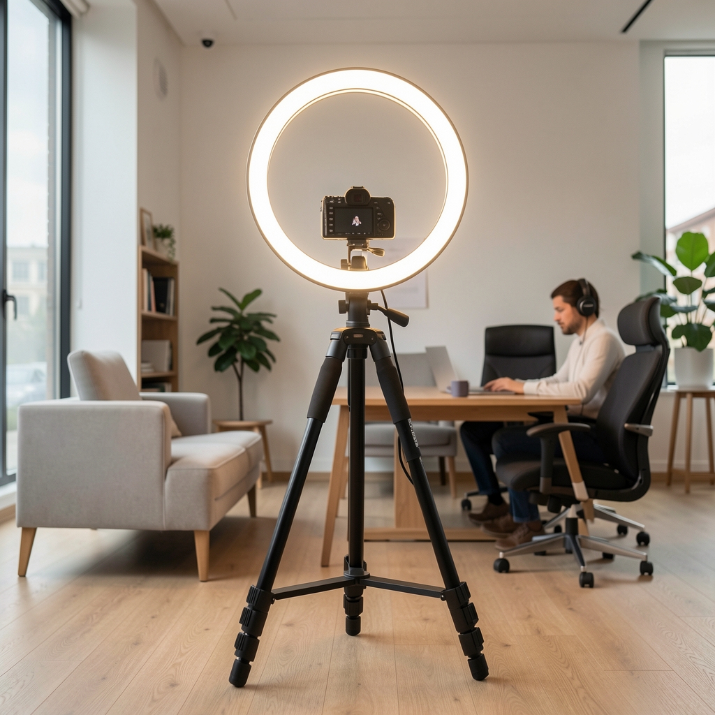 Video konferans için yuvarlak halka LED ışık, tripod, sıcak ve soğuk ışık modu, uzaktan çalışma ortamı