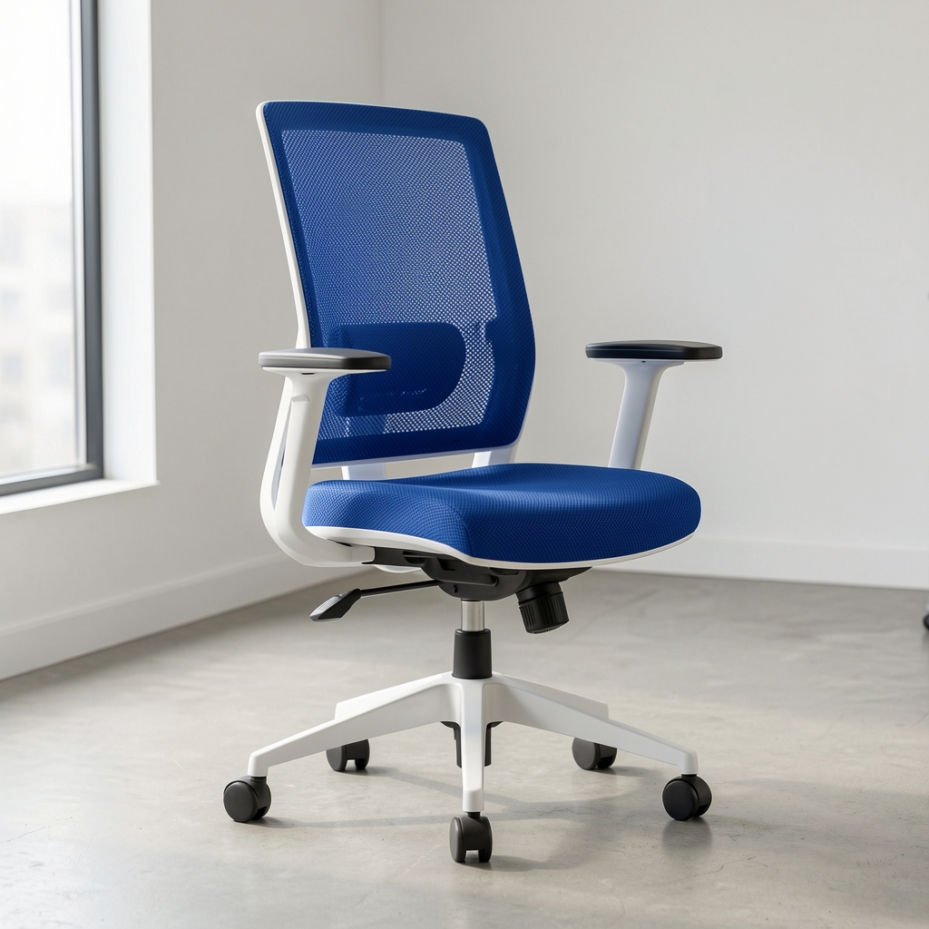 Sedus Se:do ergonomik ofis sandalyesi, mavi mesh arkalık, beyaz çerçeve, modern tasarım
